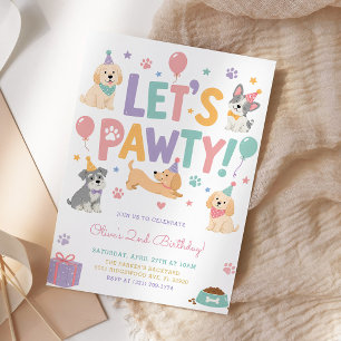 Invitation Faisons la Fête Chien Thème Fille Anniversaire