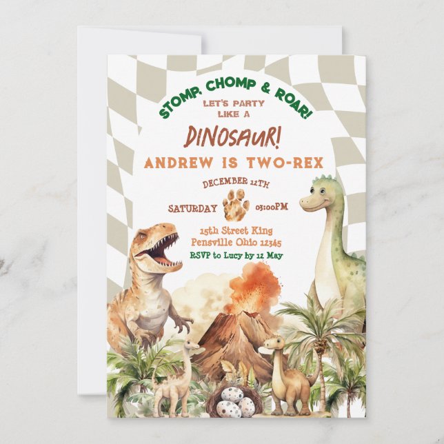 Invitation Faisons la fête comme l'anniversaire de Dinosaur V (Devant)