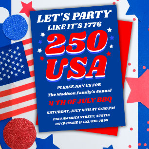 Invitation Faisons la fête comme si c'était 1776 USA 250 Patr