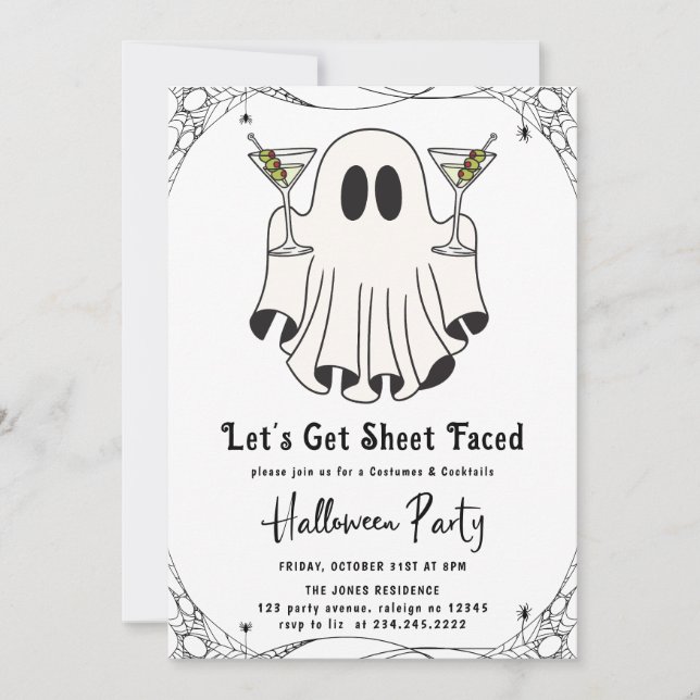 Invitation Faisons la fête d'Halloween Martini face à la feui (Devant)