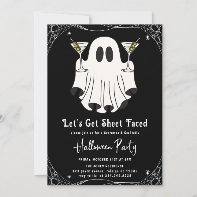Invitation Faisons la fête d'Halloween Martini face à la feui (Devant)