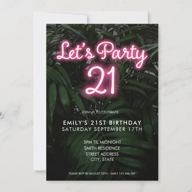 Invitation Faisons la fête du Neon moderne 21e anniversaire (Devant)