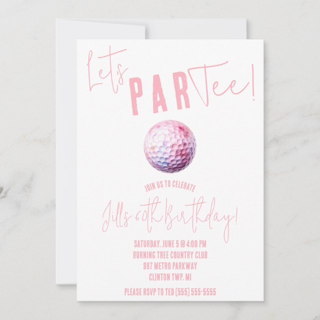 Invitation Faisons la fête ! Fête sur le thème de golf rose e (Devant)