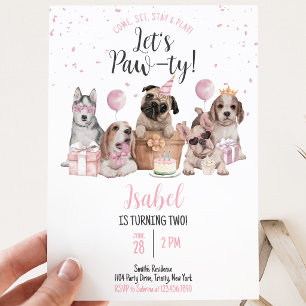 Invitation Faisons la Fête Fille Anniversaire Chien