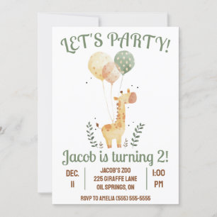 Invitation Faisons la fête ! Girafe avec ballons fête d'anniv