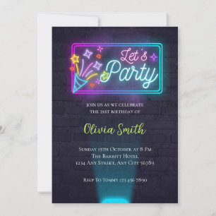 Invitation Faisons la fête   Glow Party   Nouvel Anniversaire