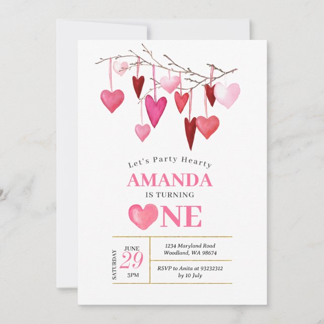 Invitation Faisons la fête Hearty Valentine Balloon 1er anniv (Devant)