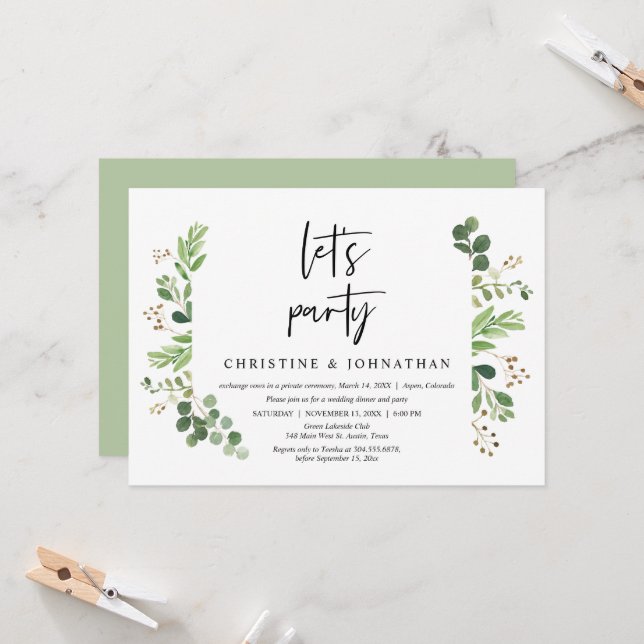 Invitation Faisons la fête, Mariage Elopement Celebration (Devant/Arrière en situation)