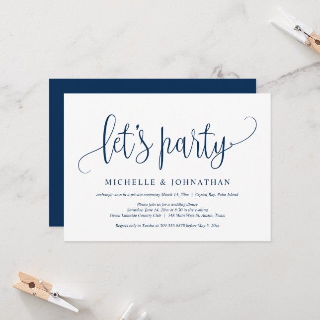 Invitation Faisons la fête, Mariage Elopement Celebration Inv (Devant/Arrière en situation)