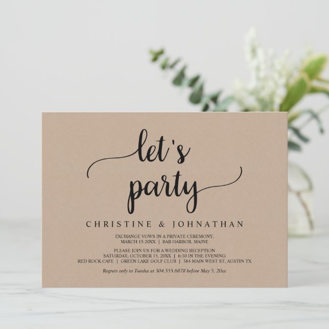 Invitation Faisons la fête, mariage en Kraft Brun Rustique (Debout devant)