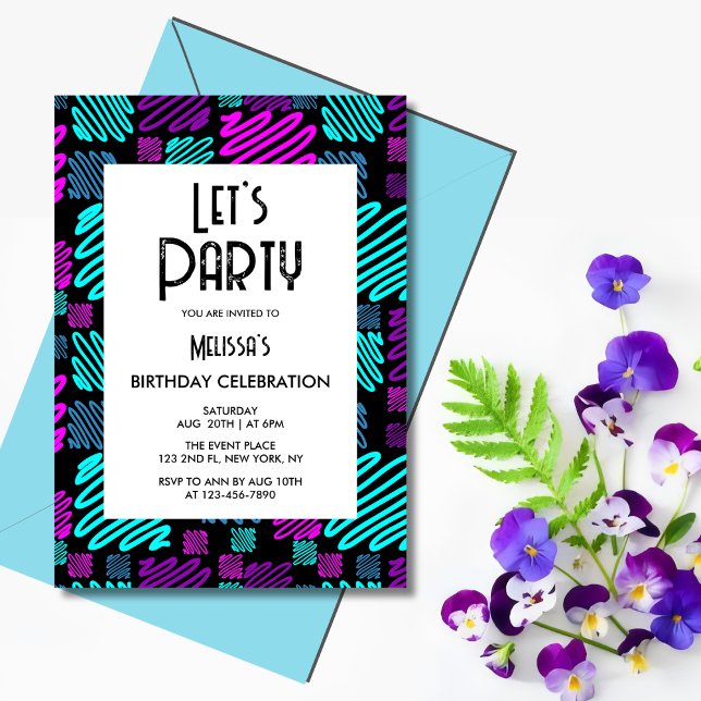 Invitation Faisons la fête Neon Motif géométrique Anniversair (Créateur téléchargé)