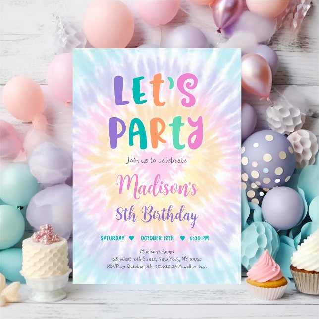 Invitation Faisons la fête Pastel Tie Dye Boho Hippie Anniver (Créateur téléchargé)