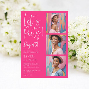 Invitation Faisons la fête photo néon rose quarantième annive