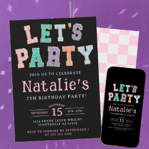 Invitation Faisons la fête Preppy Faux Chenille fête d'annive