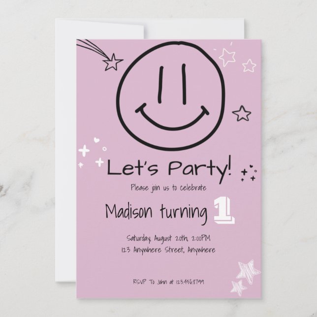 Invitation Faisons la fête souriant visage Anniversaire Invit (Devant)