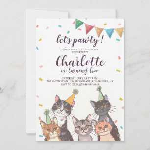 Invitation Faisons pawty Fête de Chat