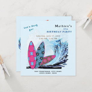 Invitation Faisons une fête d'anniversaire de surf sur la pla