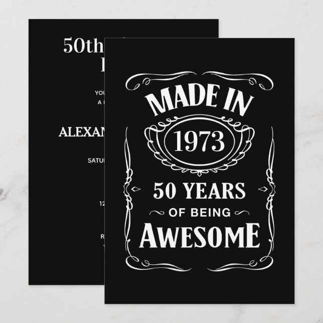 Invitation Fait en 1973 50 ans d'être génial anniversaire 202 (Devant / Derrière)