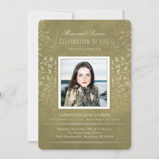 Invitation fait sur commande de photo florale d'or (Devant)