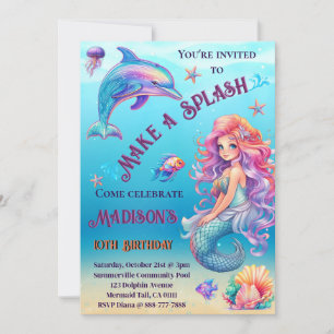Invitation Faites Une Sirène En Splash Sous La Mer Anniversai