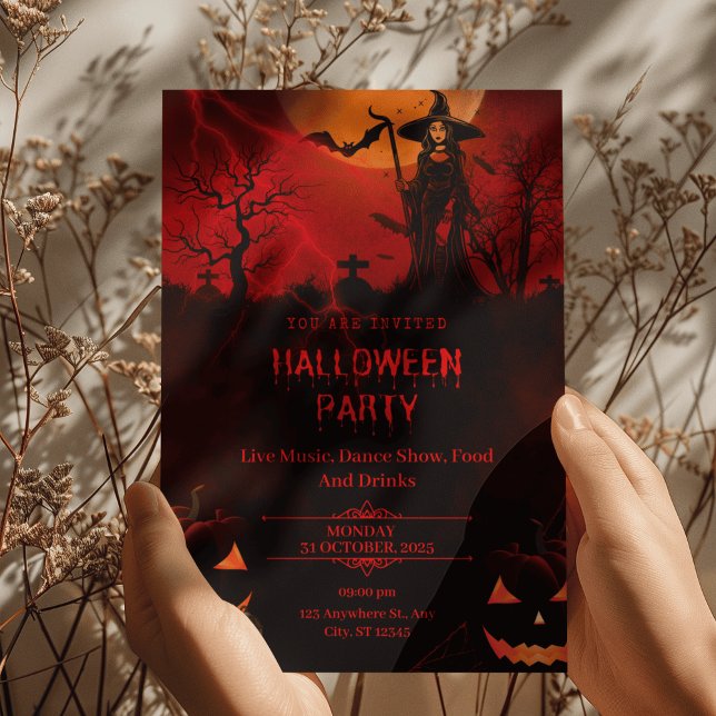 Invitation Faites votre Halloween Classy avec le thème rouge (Créateur téléchargé)