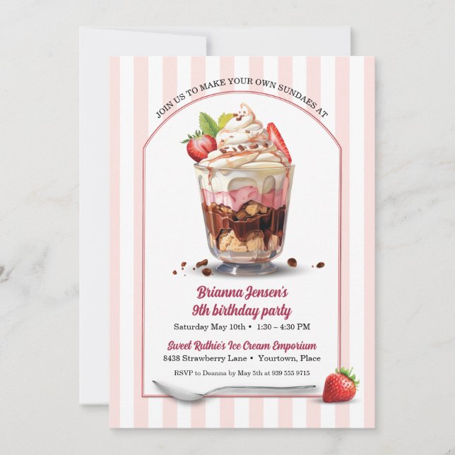 Invitation Faites votre propre crème glacée dimanche fête d'a (Devant)
