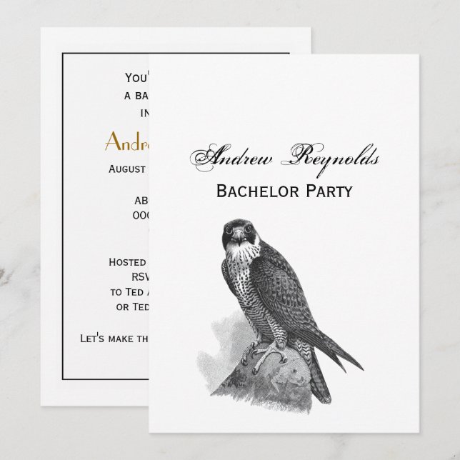 Invitation Falcon pèlerin vintage stylisé (Devant / Derrière)