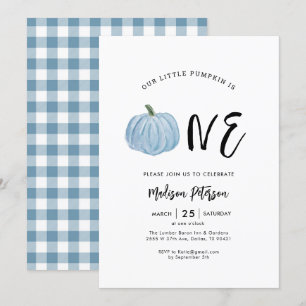 Invitation Fall Blue Citrouille 1st Boy Birthday Party