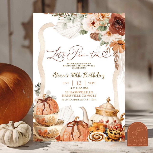 Invitation Fall Boho Coquette Citrouille Tea fête d'anniversa (Créateur téléchargé)