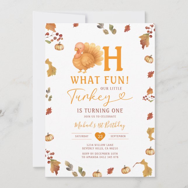 Invitation Fall Bow Oh What Fun ! Turquie 1er anniversaire Fe (Devant)
