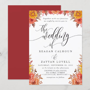 Invitation Fall Burgundy Terracotta Floral Mariage