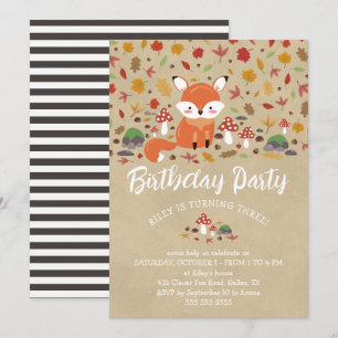 Invitation Fall Fox Enfants Sandy Woodland fête d'anniversair