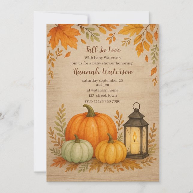 Invitation Fall in Love Blue Pumpkin Baby Shower (Devant)