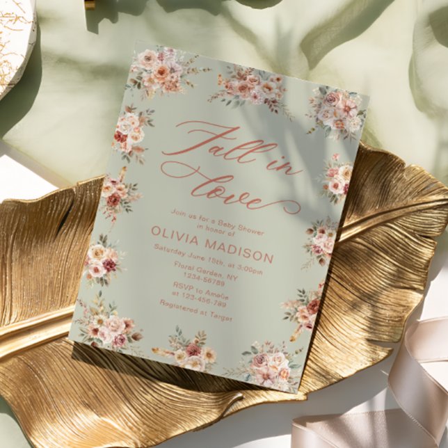 Invitation Fall in Love Floral Green Baby Shower (Créateur téléchargé)