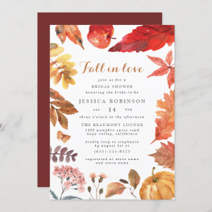 Invitation Fall In Love Orange Feuilles & Citrouilles Fête de