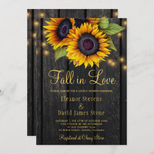 Invitation Fall in Love Rustic tournesol couples en bois douc