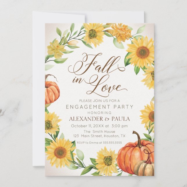 Invitation Fall in Love Sunflowers & Pumpkins fall engagement (Devant)