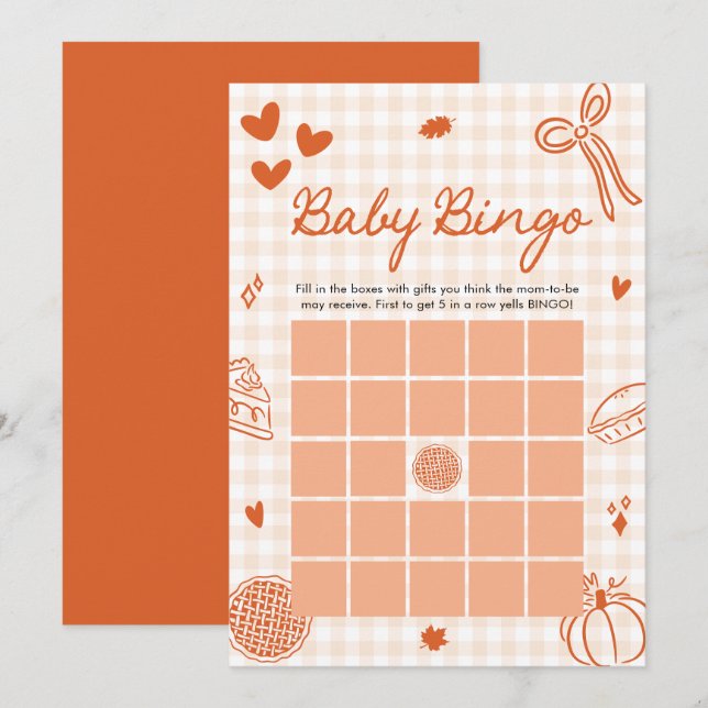 Invitation Fall Little Cutie Pie Baby Bingo Baby shower Jeu (Devant / Derrière)