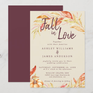 Invitation Fall Love Golden Foliage Automne Mariage Bourgogne