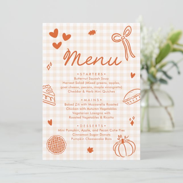 Invitation Fall Orange Hand Drawn A Little Cutie Pie Menu (Debout devant)