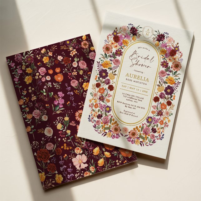 Invitation Fall Wildflower Garden Monogram Bridal Shower (Créateur téléchargé)