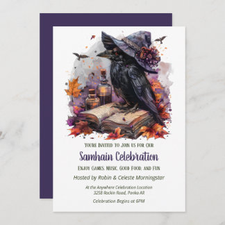 Invitation Fall Witch Raven Samhain Spooky Halloween Party
