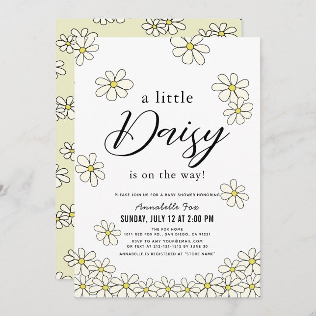 Invitation Falling Daisies White Floral Baby shower (Devant / Derrière)