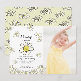 Invitation Falling Daisys White Floral Photo Anniversaire