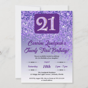 Invitation Falling Purple Parties scintillant 21e fête d'anni