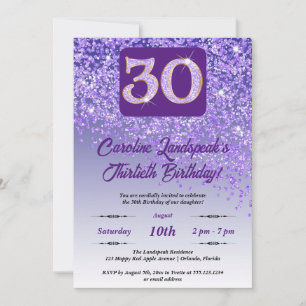 Invitation Falling Purple Parties scintillant 30th Birthday P