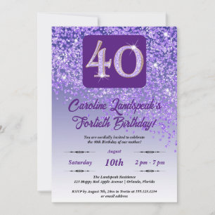 Invitation Falling Purple Parties scintillant 40th Birthday P