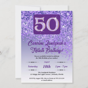 Invitation Falling Purple Parties scintillant 50th Birthday P