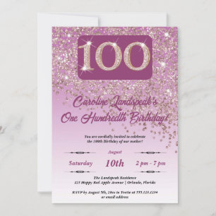 Invitation Falling Rose Gold Parties scintillant 100th Birthd