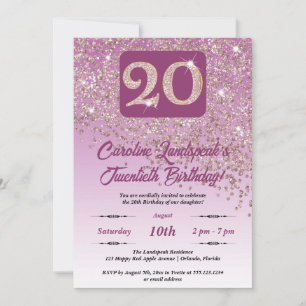 Invitation Falling Rose Gold Parties scintillant 20e fête d'a